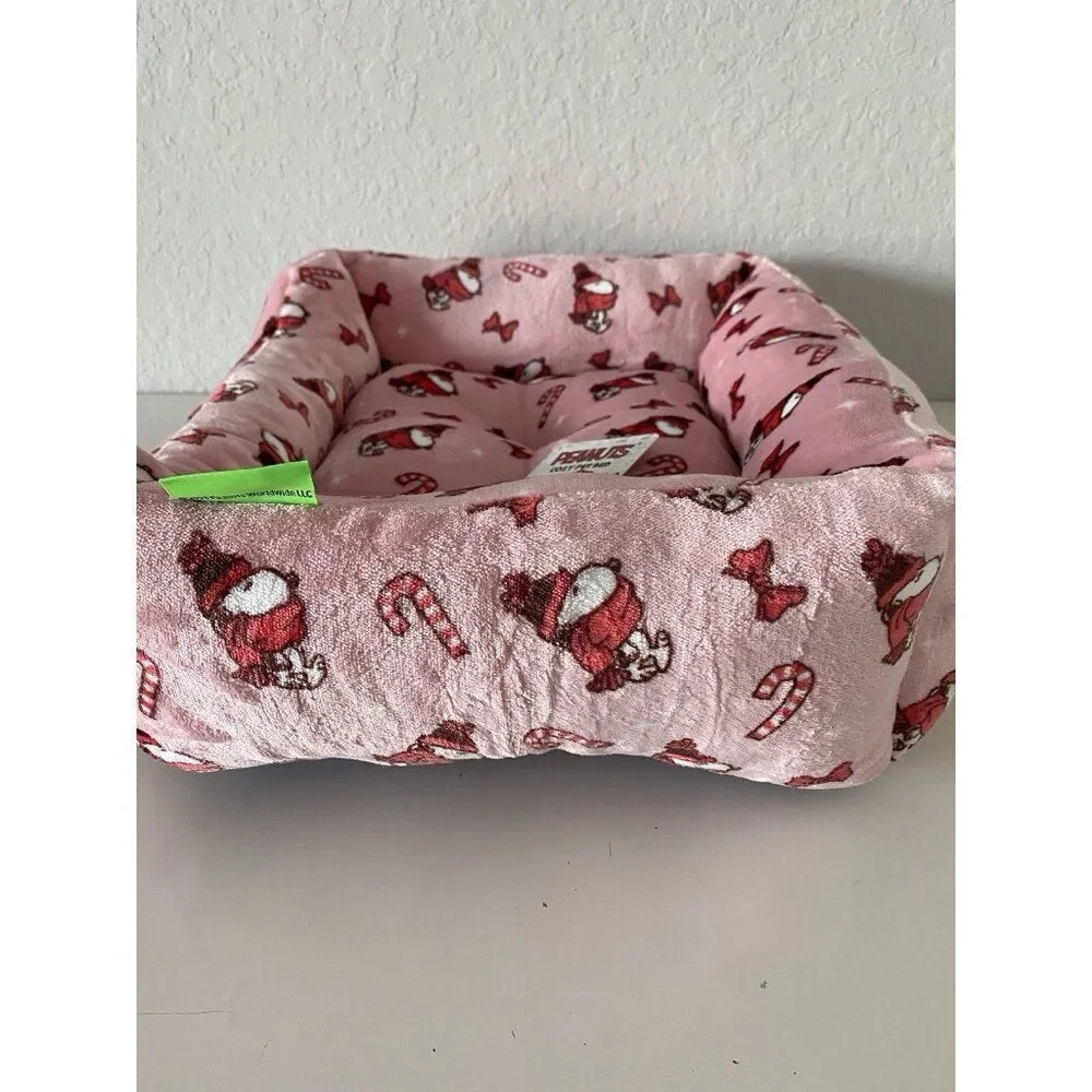 Peanuts Snoopy Small Dog Cat Pet‎ Cozy Cuddler Bed Christmas Pink Candy Cane NEW